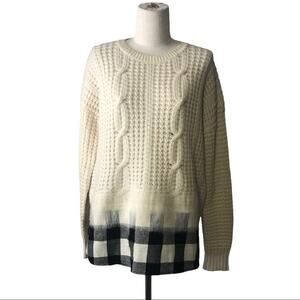 Madewell M ivory with black Buffalo plaid hem